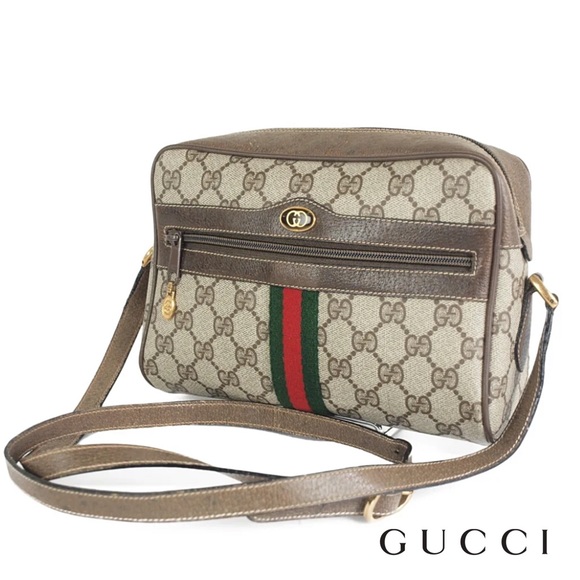 Gucci Handbags - GUCCI Vintage Sherry Line GG Web PVC Canvas Browns Crossbody Shoulder Bag